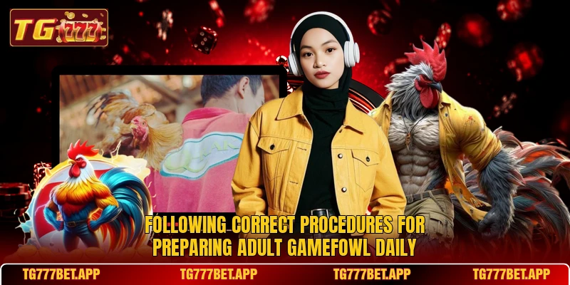 Following correct procedures for preparing adult gamefowl daily Following correct procedures for preparing adult gamefowl daily